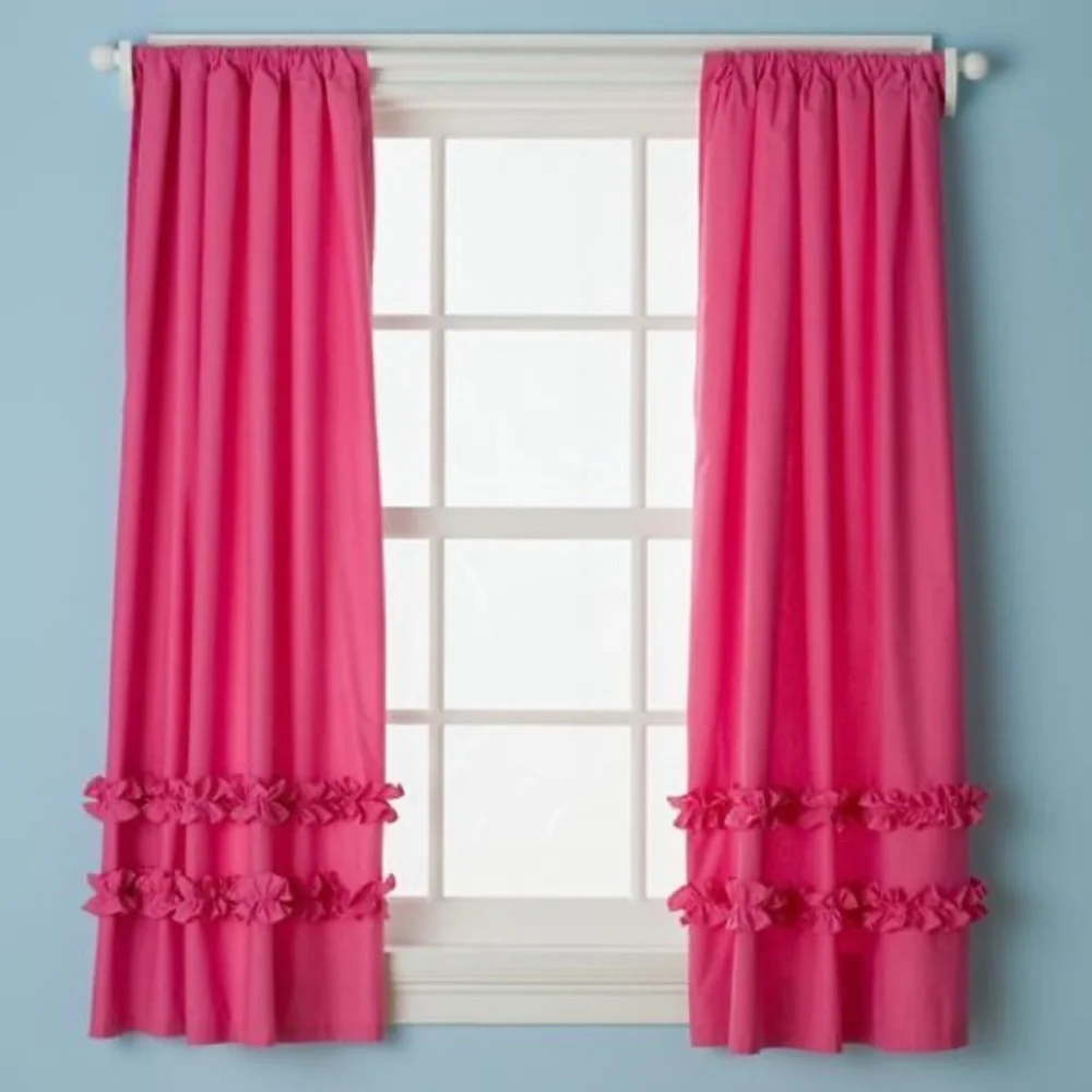 Hot Pink Ruffle Window Curtain Panels - Brand
